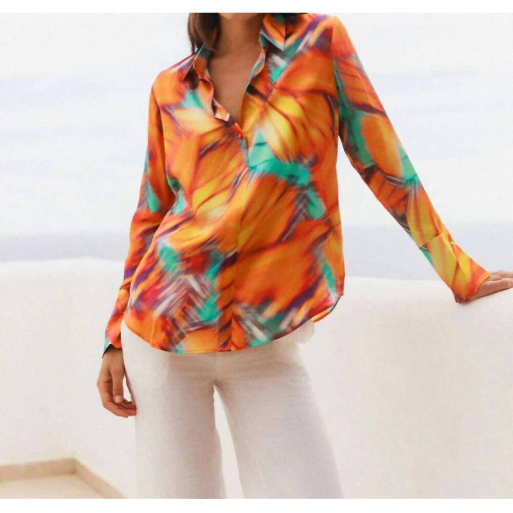 NEW CATHERINE GEE daria french cuff blouse in monarch haze